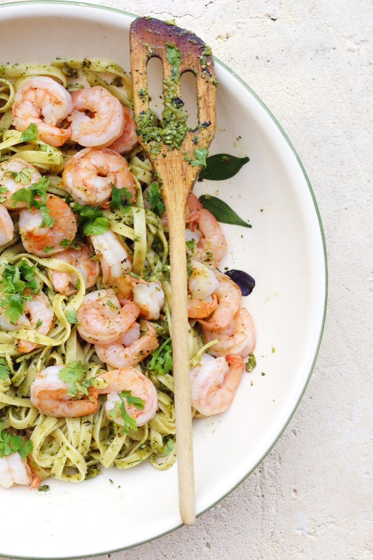 Spicy Pesto Fettuccine with Shrimp & Cilantro | Perpetually Chic